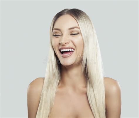 Happy Woman Laughing Female Model With Healthy Blonde Hair Stock Image Image Of Relax