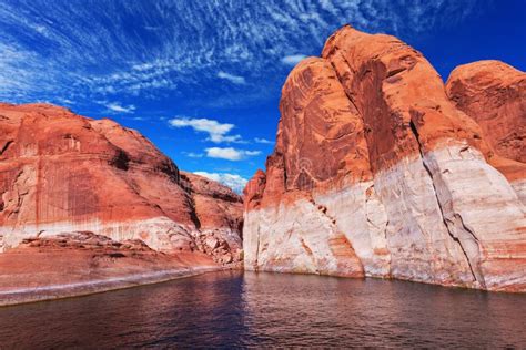Lake Powell Is Surrounded By Magnificent Red Hills Walk On The Boat At