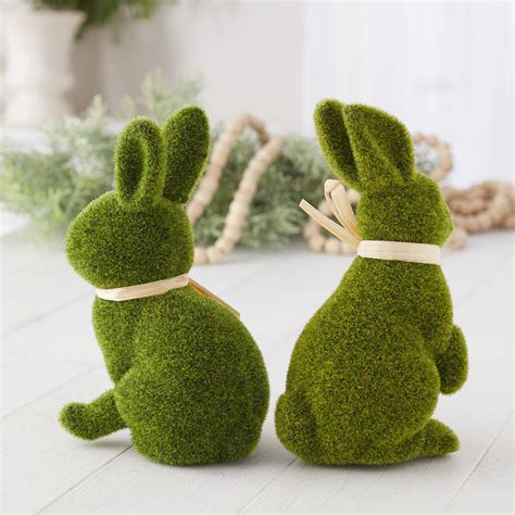 Assorted Faux Moss Rabbit Topiary Figurine New Seasonal New Items