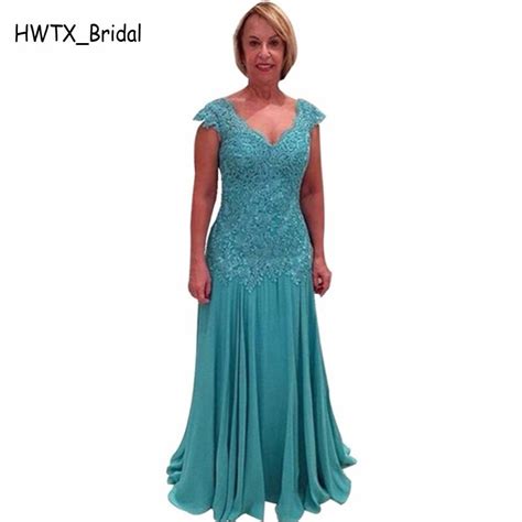 Turquoise Lace Chiffon Mother Of The Bride Dresses Elegant A Line Cap