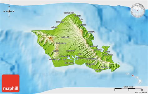 Physical 3d Map Of Honolulu County