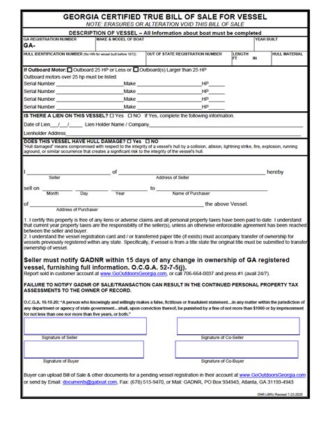 Free Georgia Boat Bill Of Sale Form Pdf