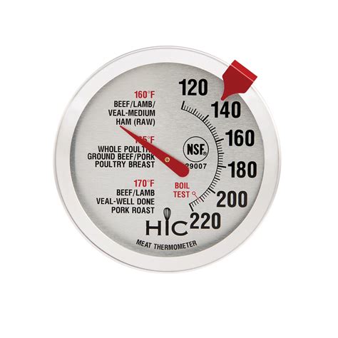 Hic Roasting Meat Thermometer Oven Safe Large 2 Inch Easy Read Face