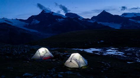 Download Wallpaper 2048x1152 Tent Twilight Mountains Nature