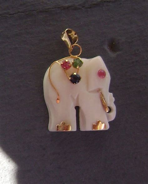 Carved Ivory Elephant Small Charm Or Pendant With 14k By Stonebox
