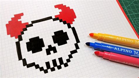 Halloween Pixel Art How To Draw Skull With Horns Pixelart Youtube