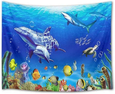 Marine Life Wall Hanging Mural Tapestry Seabed Dolphin Tropical Fish
