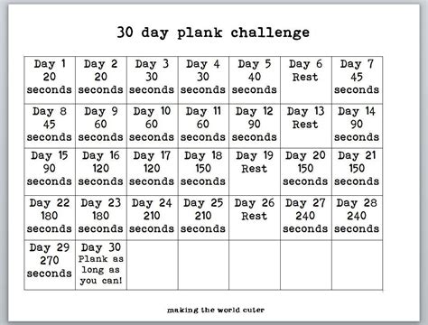 Best Plank Challenge Chart Print Out Get Your Calendar Printable
