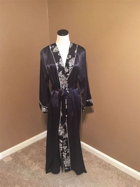 Vintage Jones New York Satin Robe Dark Blue Size Sm Ebay Long Robe