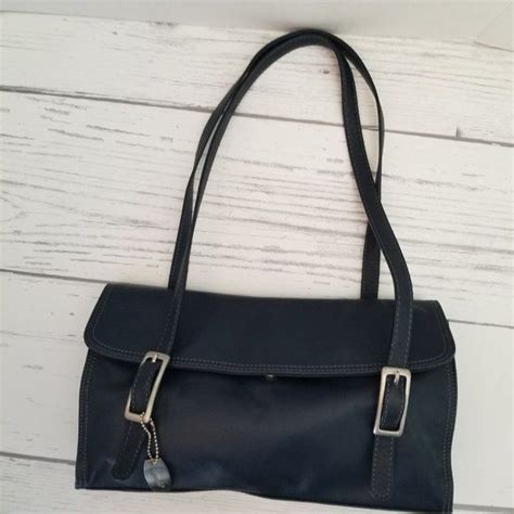 Tignanello Vintage Blue Leather Messenger Style Shoulder Bag Navy Blue