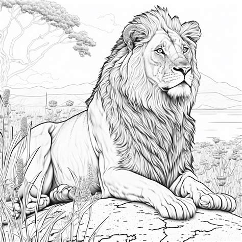 Premium Photo Lion Coloring Page Black And White For Coloring Book