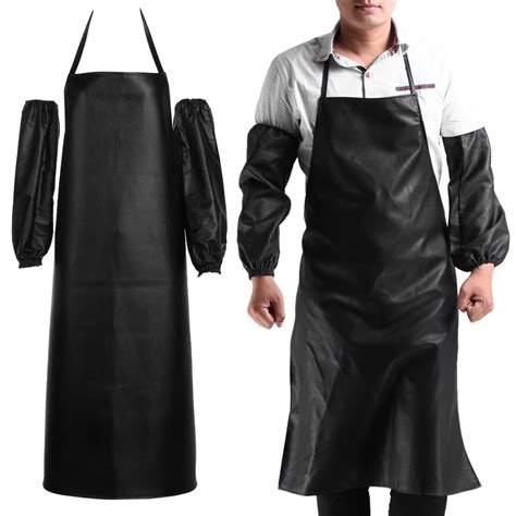 Hot Mens Womens Convenient Faux Leather Chef Apron Waterproof Kitchen Cafe Commercial Restaurant