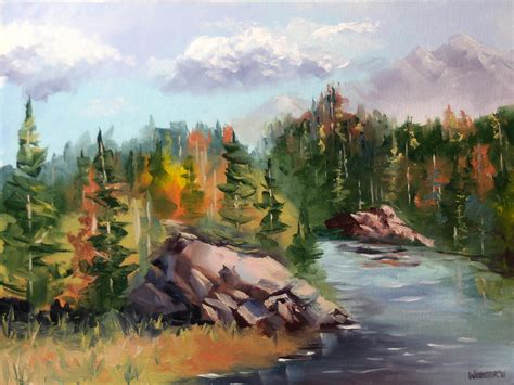 Forest River Landscape Oil Painting By Artist Mark Webster. Painting by Mark Webster