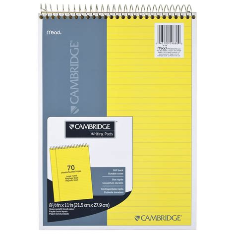 Mead Legal Pad Top Spiral Bound Wide Ruled Paper 70 Sheets 8 12 X