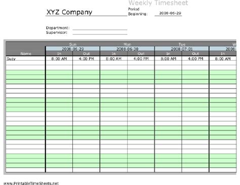 Weekly Multiple Employee Timesheet 1 Work Period Printable Time Sheet
