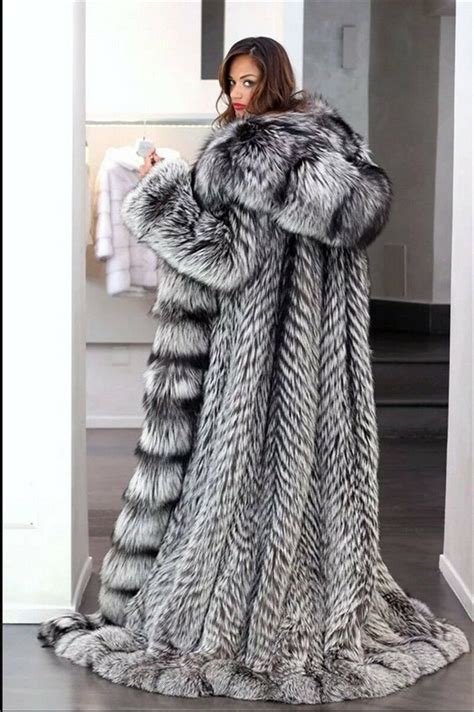 Bnwt New Long Floor Length Real Luxury Silver Fox Fur Leather Coat Hood Hooded Ebay Fur