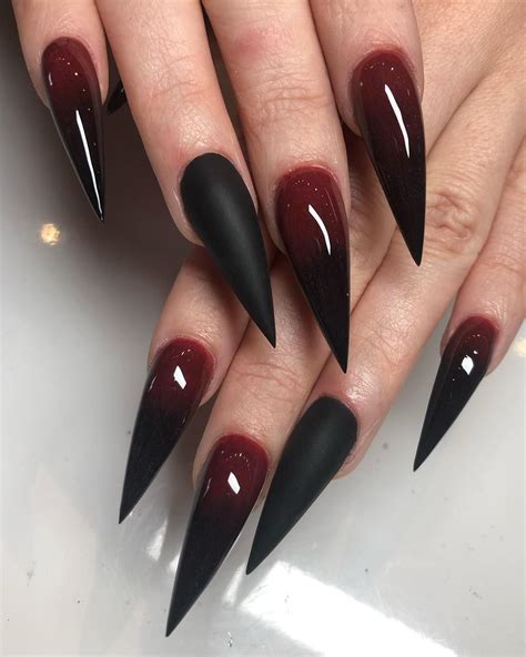 Black And Red Ombre Stiletto Nails Black Ombre Nails Black Nail Art