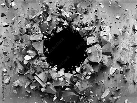 Cracked Explosion Concrete Wall Hole Abstract Background 3d Render