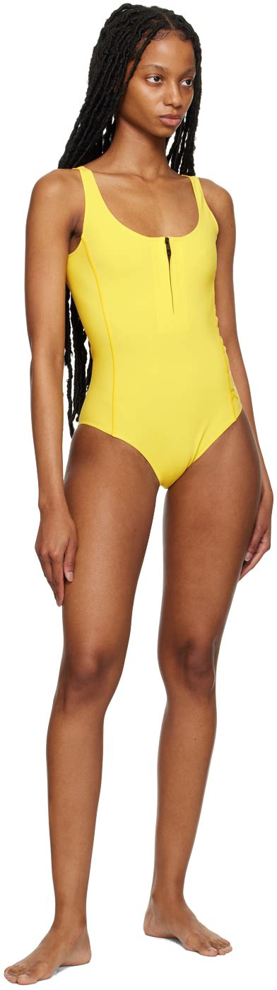 moncler yellow nylon one piece swimsuit moncler