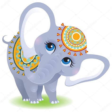 Vecteur éléphant Indien Dessin Animé Isolé Sur Fond Blanc — Image