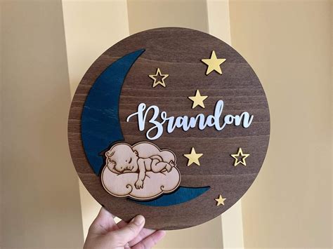 Personalized Nursery Name Sign Custom Baby Name Round Wood Hanging