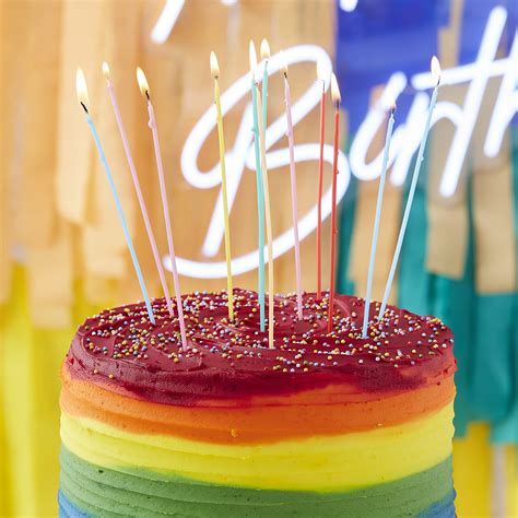 tall multi coloured birthday cake candles ginger ray