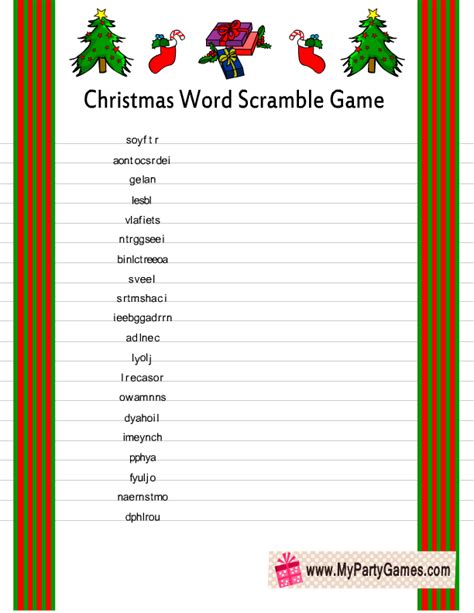 Free Printable Christmas Word Scramble With Answers Printable Word