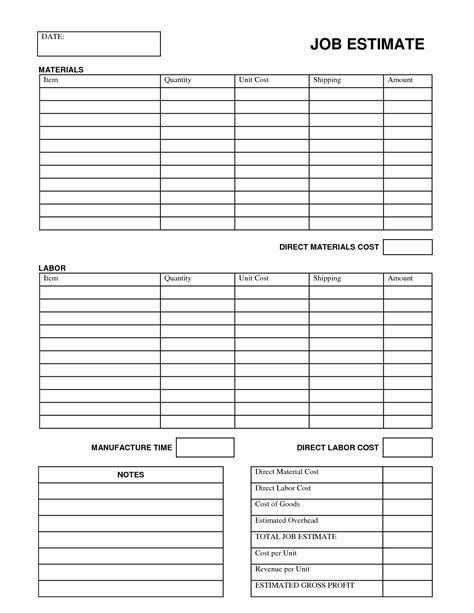 7 Best Images Of Free Printable Job Estimate Form Template Free