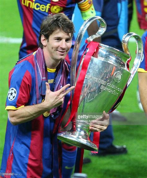 Lionel Messi Of Fc Barcelona With The Uefa Champions League Trophy Lionel Messi Lionel Messi