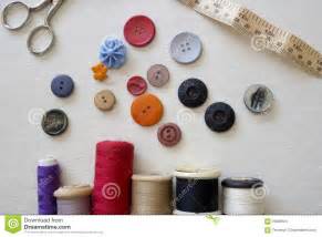Brightly Colored Buttons And Sewing Cotton Stock Photo Image Of