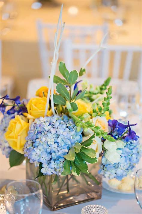 Blue And Yellow Floral Centerpieces Yellow Wedding Flowers Flower