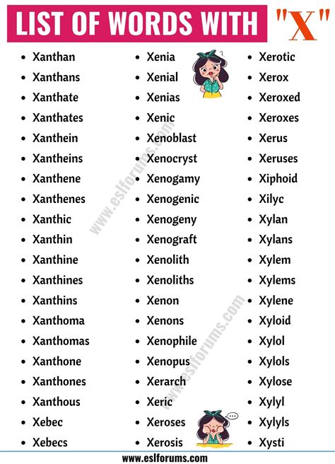 X Words For Kids List