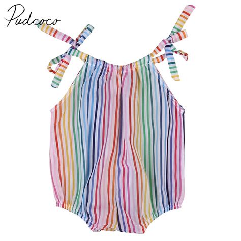 Pudcoco Brand Lovely Infant Baby Girl Rainbow Stripe Romper Jumpsuit