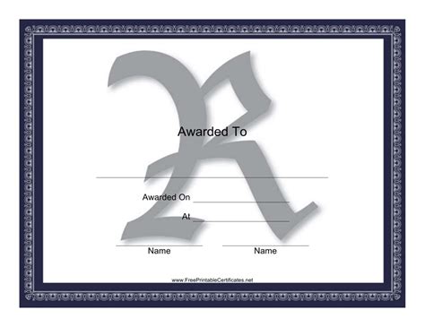 Centered R Monogram Certificate Template Download Printable Pdf