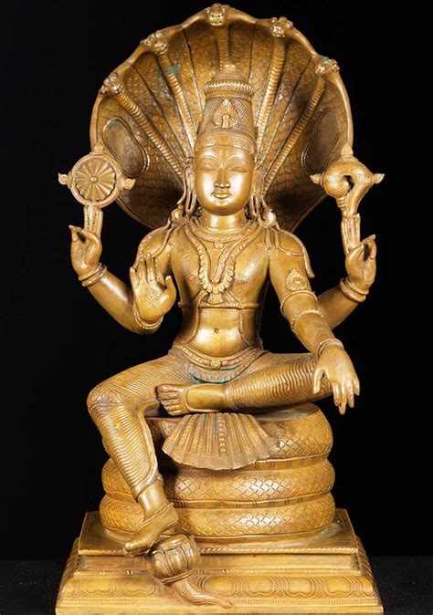 Sold Bronze Seated Vishnu Statue 15 73b13 Hindu Gods And Buddha Statues