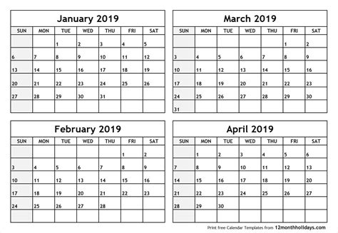 Monthly Print Calendars Templates Multiple Months Per Page Calendar Template Printable