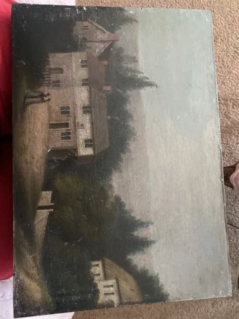 Antique 19th Century Continental Oil Painting On Board European Village