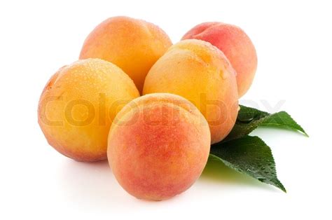 Sweet Peaches With Leafs Stock Image Colourbox