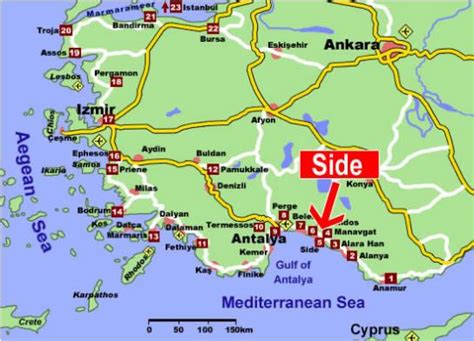 Side Antalya Mapa Mapa Side Antalya Turecko