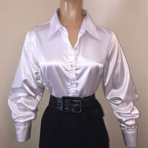 white satin blouse amateur glamorous satin stunner eats cum