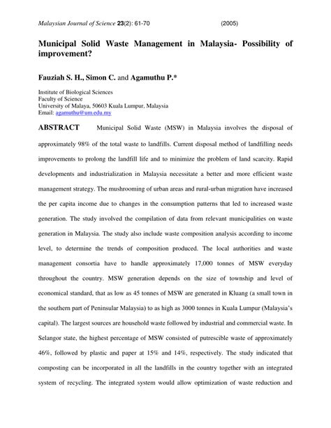 Appropriate solid waste management strategies may vary for institutional, communal and domestic sources, depending on types and volumes of waste. (PDF) Municipal solid waste management in Malaysia ...