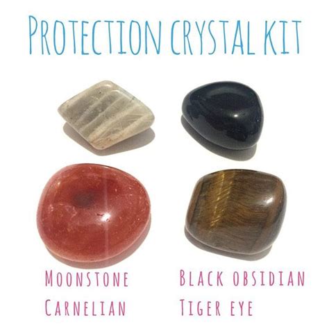 Protection Crystal Kit 4 Tumbled Stones With Canvas Bag Etsy