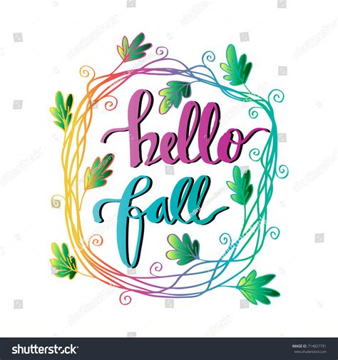 Hello Fall Hand Lettering Calligraphy Greeting Stock Vector Royalty