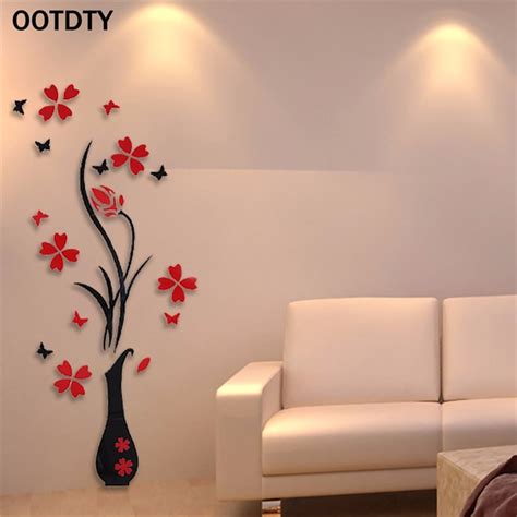 Ootdty Vase Flower Tree Removable 3d Wall Stickers Vinyl