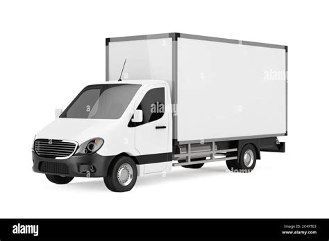 White Commercial Industrial Cargo Delivery Van Truck On A White