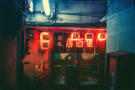 Fondos De Pantalla Japón Ciudad Noche Rojo Pueblo Bar Señal De