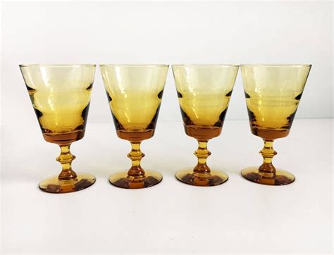 Large Amber Colored Wine Glasses Set Of 4 Vintage Glassware Water