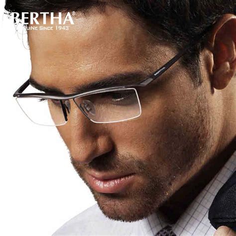bertha men optical frame glasses prescription eyeglasses myopia frame ultralight titanium semi