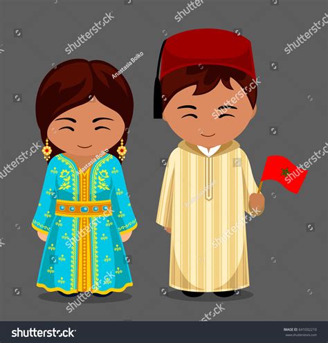 moroccans in national dress with a flag man and royalty free stock vector 641032210