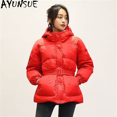 Ayunsue Autumn Winter Down Jacket Woman Hooded Korean Light White Duck